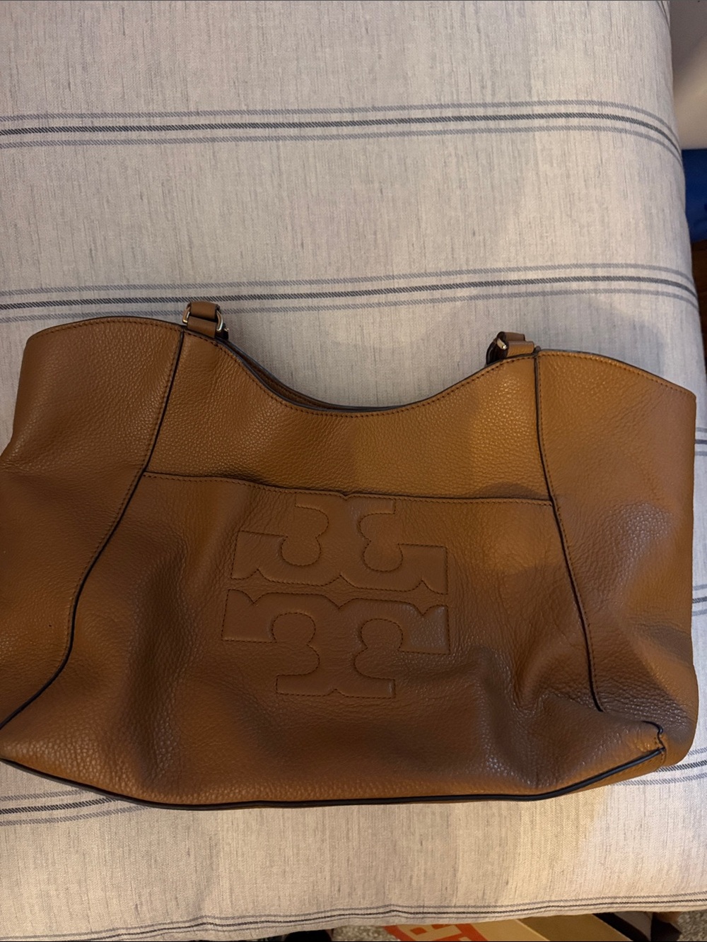 Tory Burch Cognac Pebbled Leather Shoulder Bag